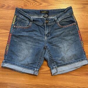 South‎ Pole Vintage Embroidered Blue Denim Jean Shorts Classic Style Size 7 Y2k